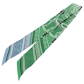 Hermès-Hermès Green Eperon d'Or Bandana Silk Twilly Scarf-Other,Light blue