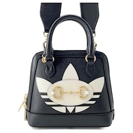 Gucci-Gucci Black Adidas Mini Leather Horsebit 1955 Top Handle Bag-Black,White