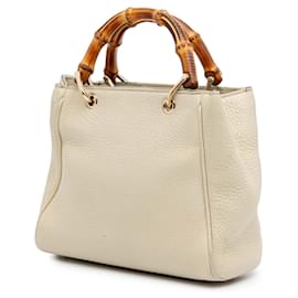 Gucci-Gucci White Mini Calfskin Bamboo Shopper Satchel-White,Cream