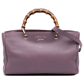 Gucci-Gucci Purple Medium Calfskin Bamboo Shopper Satchel-Purple