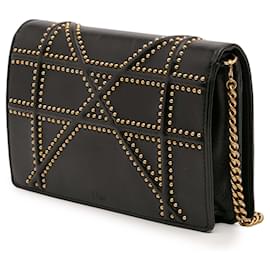 Dior-Dior Black Studded Calfskin Diorama Wallet on Chain-Black