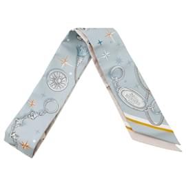 Hermès-Hermès Blue C'est La Fête Silk Twilly Scarf-Blue,Light blue