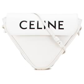 Céline Celine Bolsa transversal triangular em couro de bezerro liso branco com logo Branco
