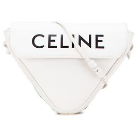 Céline Celine Bandolera triangular de piel de ternera lisa blanca con logo Blanco