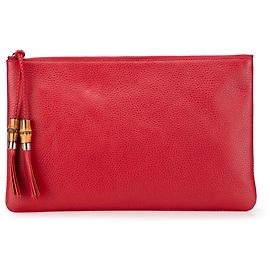 Clutch de couro de bezerro vermelho Gucci com tassel de bambu Vermelho