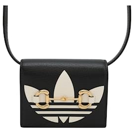 Gucci-Gucci Black Adidas Leather Horsebit Wallet on Strap-Black