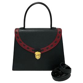 Sac à main en cuir perforé découpé Yves Saint Laurent YSL Noir Rouge