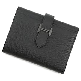 Hermès-Hermes Tri-fold Wallet in Black Epsom Leather-Black