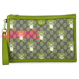 Gucci-Gucci KAI x GUCCI Teddy Bear GG Supreme Clutch Bag-Beige,Yellow