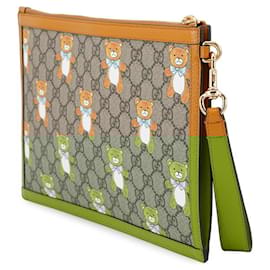 Gucci-Gucci KAI x GUCCI Teddy Bear GG Supreme Clutch Bag-Beige,Yellow