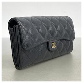 Chanel-Chanel Matelasse Caviar Leather Long Wallet-Black