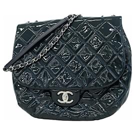 Chanel-Chanel Navy Patent Leather Shoulder Bag-Navy blue