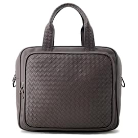 Bottega Veneta-Bottega Veneta Intrecciato Boston Bag-Dark brown