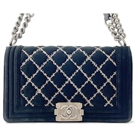 Chanel-Chanel Black Velour Chain Shoulder Bag-Black