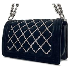 Chanel-Chanel Black Velour Chain Shoulder Bag-Black