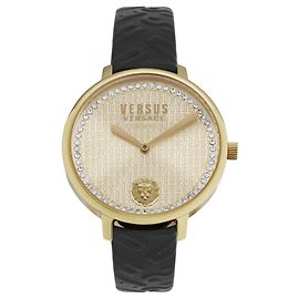 Relógio de couro cristal La Villette da Versus Versace Dourado Metálico