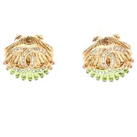 Chanel-Chanel Coco Mark Rhinestone Earrings Gold-Golden,Metallic