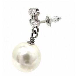 Chanel-Chanel Coco Mark Pearl Earrings-Silvery,Metallic