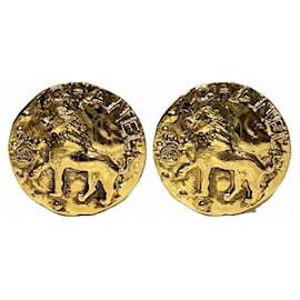Chanel-Chanel Lion Earrings-Golden,Metallic