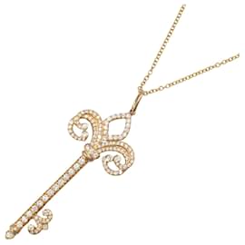Tiffany & Co-Tiffany & Co Diamond K18PG Fleur-de-Lis Pendant Necklace-White