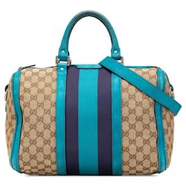 Gucci-Gucci GG Canvas 2way Handbag-Blue,Beige