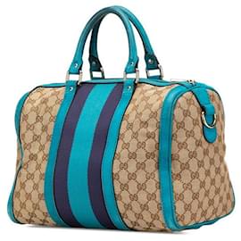 Gucci-Gucci GG Canvas 2way Handbag-Blue,Beige
