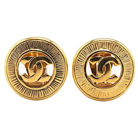 Chanel-Chanel Gold Plated Coco Mark Round Earrings-Golden