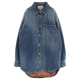 Gucci-Gucci WASHED ORGANIC DENIM SHIRT Cotton Outerwear-Blue