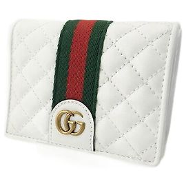 Gucci Double G Leder Kartenetui Mini Wallet Weiß Golden