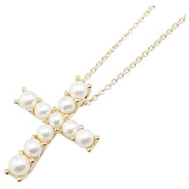 Mikimoto-Mikimoto Cross Au750 Akoya Pearl Necklace-Golden