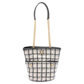 Chanel-Chanel Coco Mark Fabric Leather Tote Bag-Black,Multiple colors,Grey