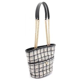 Chanel-Chanel Coco Mark Fabric Leather Tote Bag-Black,Multiple colors,Grey