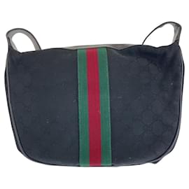 Gucci-Gucci GG Canvas/Leather Old Gucci Sheline Shoulder Bag 10 2 3840-Black,Other
