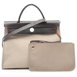 Hermès-Hermes Herbag Zip Toile Officier Vache Hunter Handbag-Brown,Beige