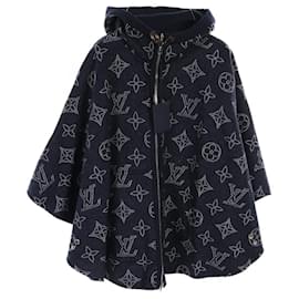 Louis Vuitton-Louis Vuitton Monogram Mahina Wool Poncho-Blue,Navy blue