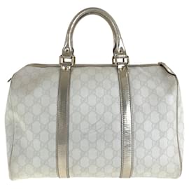 Gucci-Gucci GG Supreme Canvas/Leather Boston Bag 193603-White,Golden