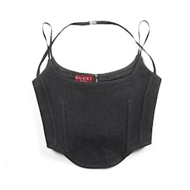 Gucci-Gucci BATAVIA WOOL STRAPPY TOP Wool Top-Black