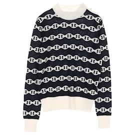 Hermès-Hermes Chaine d'Ancre Cashmere Silk Knitwear-Black,White