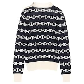 Hermès-Hermes Chaine d'Ancre Cashmere Silk Knitwear-Black,White