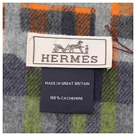 Hermès-Hermes Cashmere Tartan Maillon Scarf-Brown,Orange,Grey,Navy blue