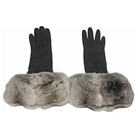 Fendi-Fendi Silk Chinchilla Gloves-Black
