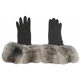 Fendi-Fendi Silk Chinchilla Gloves-Black