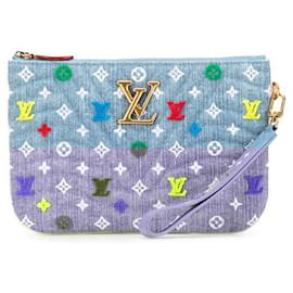 Louis Vuitton-Louis Vuitton New Wave Monogram Denim Leather Shoulder Bag-Blue,Other