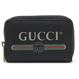 Gucci-Gucci Leather Gucci Print Card Coin Case 496319-Black