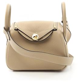 Hermès-Hermes Lindy Mini Taurillon Clemence Shoulder Bag-Beige,Other