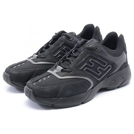 Fendi FASTER Leder-Stoff-Sneaker Schwarz