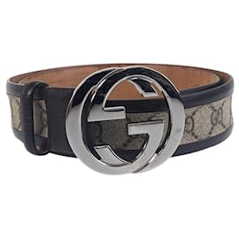 Gucci-Gucci Interlocking GG Supreme Canvas Leather Belt-Brown