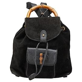 Gucci-Gucci Bamboo Leather Suede Backpack-Black