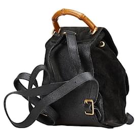 Gucci-Gucci Bamboo Leather Suede Backpack-Black