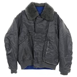 Louis Vuitton-Louis Vuitton HIB08WRSL Nylon Shearling Blouson-Grey